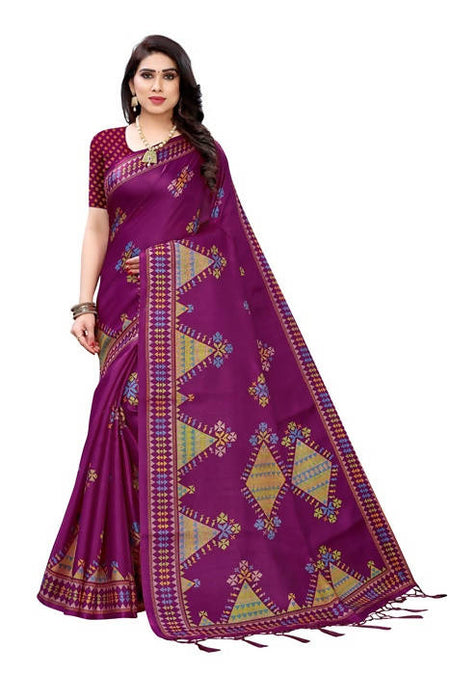 Vamika Wine Red Kalamkari Print With Jhalar Khadi Silk Saree (KITE WINE)