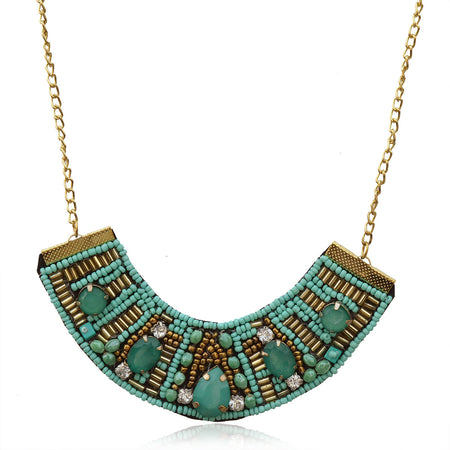 Gold-Polished Alloy Handcrafted Green Beaded Short Necklace - The Pari