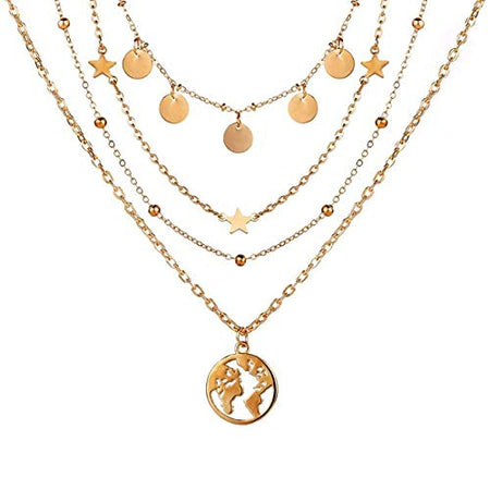 Gold-Polished Alloy Tripple Layer Earth Charm Necklace - The Pari