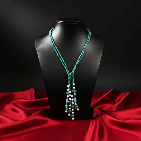 Joban Fashion Women Green Adjustable 2-Line Long Beaded Statement Necklace