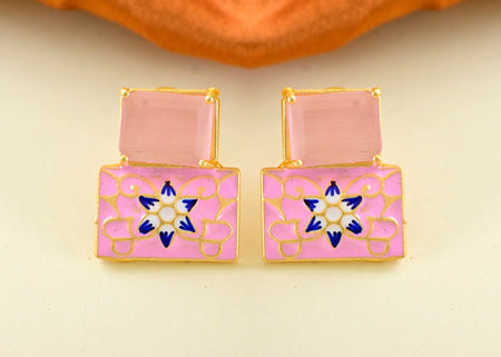 Joban Fashion Women Brass Pink Onyx Earrings