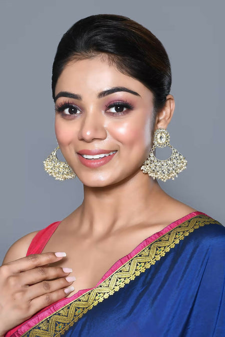 Joban Fashion Women Kundan Pearl Golden White Earrings