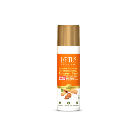 Lotus Botanicals Sandalwood & Hyaluronic Acid Glow and Hydrating Sunscreen Serum, SPF 50+, PA+++