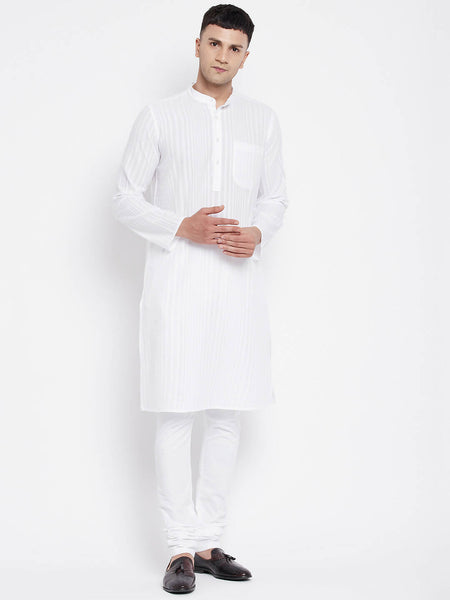 Even Apparels White Pure Cotton Men Kurta With Band Collar