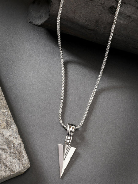 NVR Men's Silver-Plated Arrow-Shaped Pendant With Chain