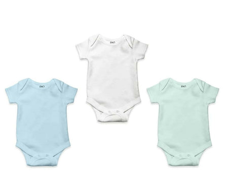 AHC Soft Cotton Short-Sleeve Bodysuits Solid Onesies New Born Infant Dress - Blue/Grey/Green
