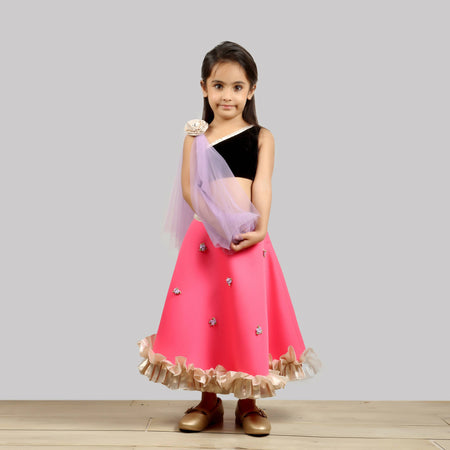 Pink Cow Fashions Black & Pink Ghagra Choli With Dupatta