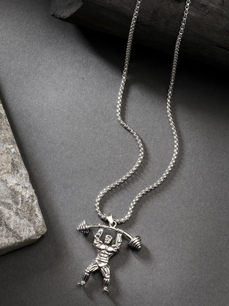 NVR Men's Silver-Plated Stainless Steel Hanuman Pendant with Chain