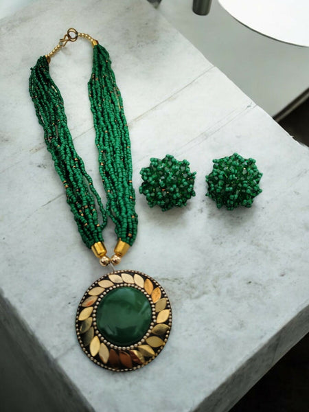 Inhanns All-Day Statement Beaded Necklace Set - Green