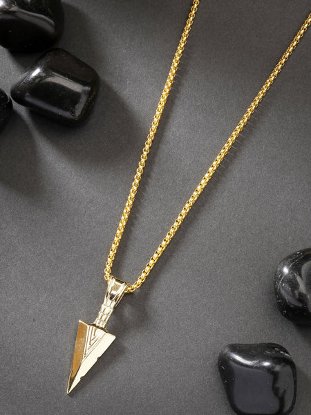 NVR Men's Gold-Polished Arrow-Shaped Pendant With Chain