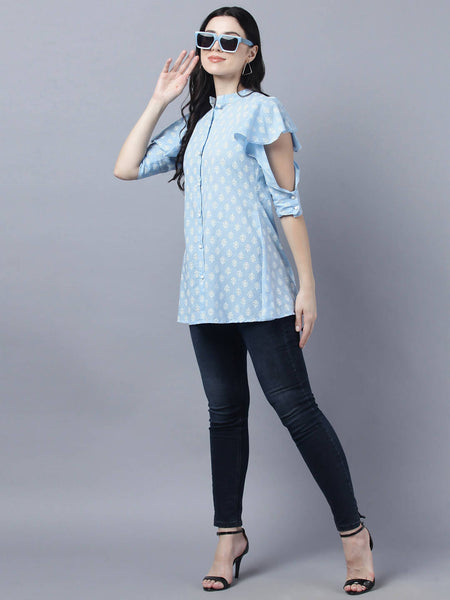 Myshka Stylish Blue Cotton Half Sleeve Women's Top