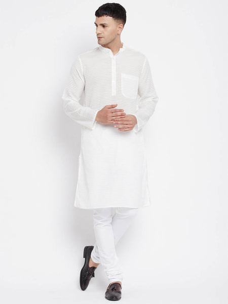 Even Apparels Pure Cotton Men's Kurta With Band Collar in White Color