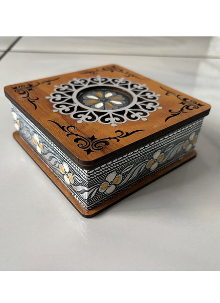 Wood estate Wooden Decor Boxes, Gift Boxes For Home Small Return Gifts Box Empty Container For Dry Fruits Return Gift (Pack Of 2)