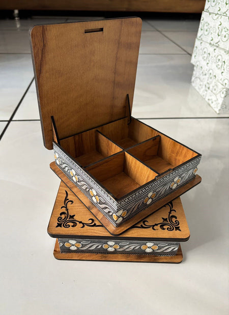 Wood estate Wooden Decor Boxes, Gift Boxes For Home Small Return Gifts Box Empty Container For Dry Fruits Return Gift (Pack Of 2)
