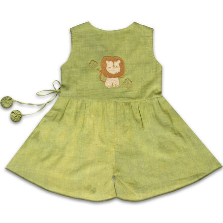 Mhyssa Green V Neck Short Jumpsuit With Front Overlap Tie-Up For Kids