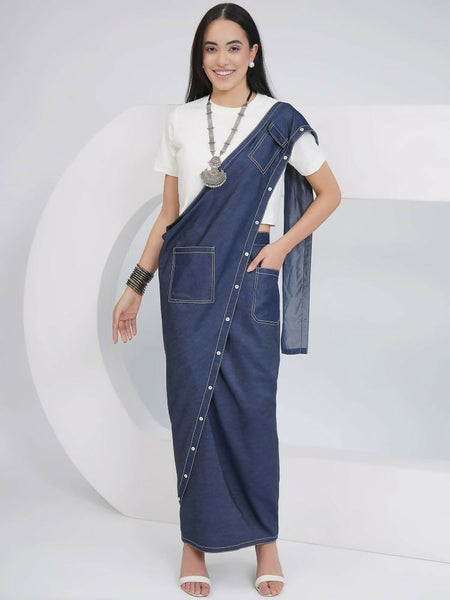 Joban Fashion Off White Cotton Denim Skirt Drape With Top