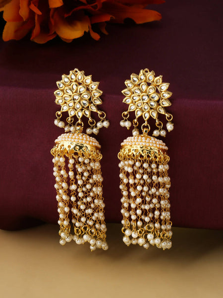 NVR Women Gold-Polished Contemporary Jhumkas Earrings