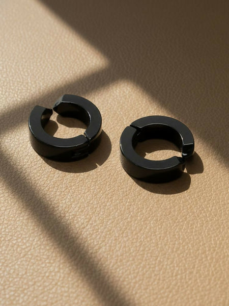 NVR Men's Black Rhodium Plated Hoop Earrings
