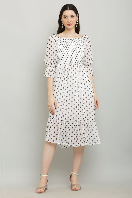 PAVONINE Polka Dots Body Kansai White Dress For Women