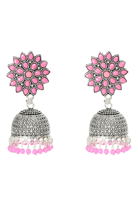 Mominos Fashion Joharkamal Kundan work Jhumka with Baby Pink Beads