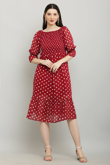 PAVONINE Polka Dots Body Kansai Maroon Dress For Women