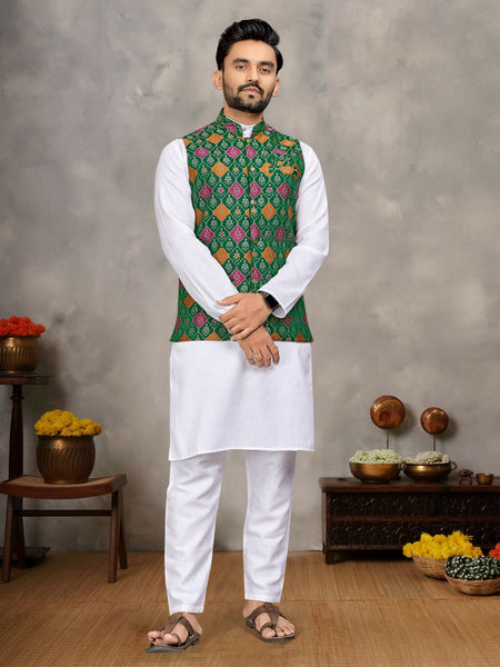 Anaita Green Cotton Straight Kurta Pajama & Kurta With Jequard Work