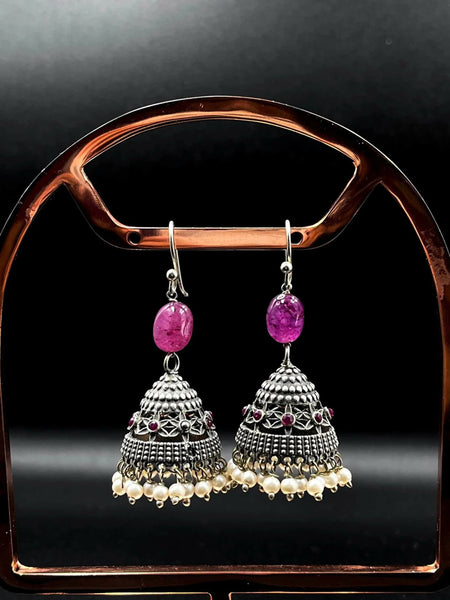 Joban Fashion Women Pink Black Polish Antique Look Earring