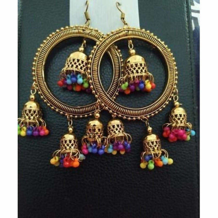 MS Fashion India Traditional Gold-Polished Latkan Ring Earrings With Jhumkas And Pearls For Weddings