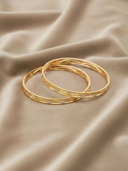 NVR Women Set of 2 Gold Plated CZ Stone Bangle