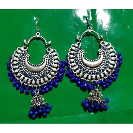 MS Fashion India Fancy Blue Pearls Chandbali Jhumka Earrings