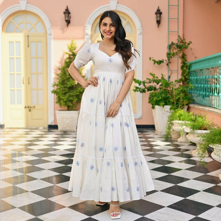 The52 Women's Gorgeous Thread work Cotton Rayon Fabric Flared Dress