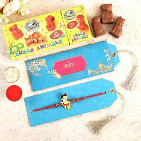 Bal Hanuman Rakhi & Choco Swiss Animal Chocolates