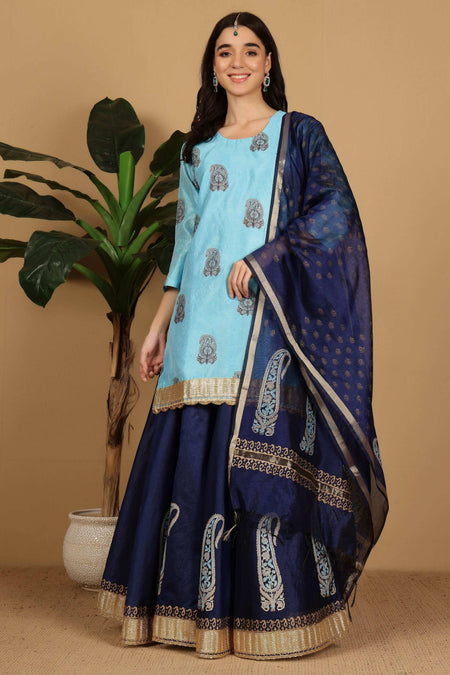 Joban Fashion Turquoise Silk Lehenga Set