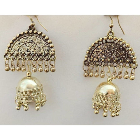 MS Fashion India Gold-Polished Tassel Hanging Jhumka Oxidized Earrings