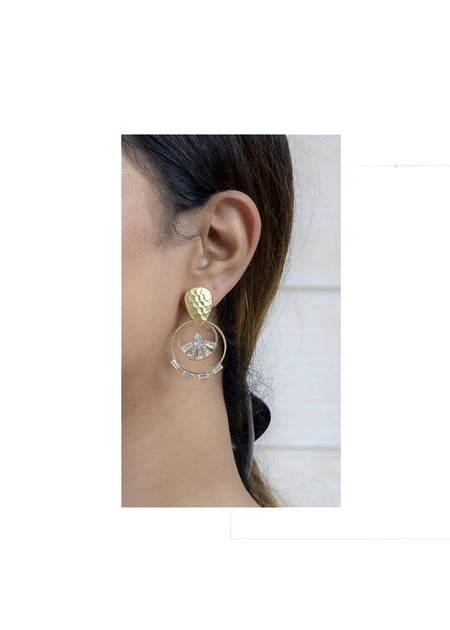 Joban Fashion Women Brass Golden White Ad Earrings