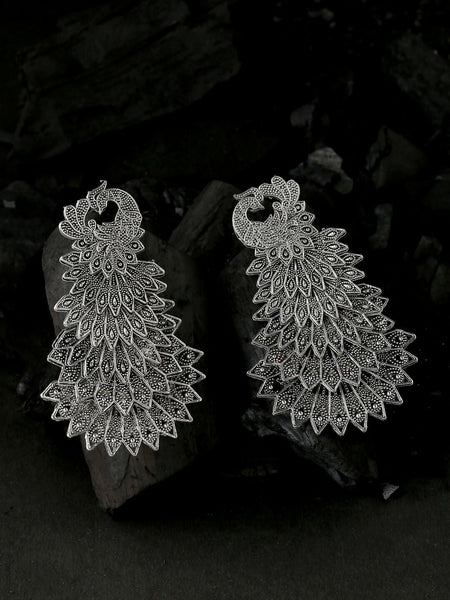 NVR Women Silver Toned Contemporary Drop Earrings