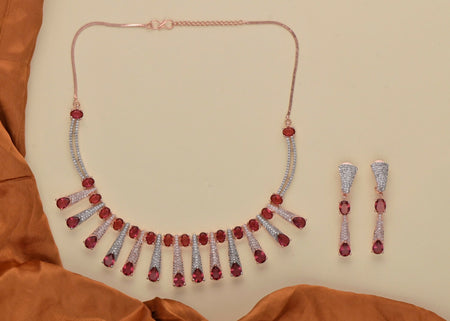 Joban Fashion Women Brass Golden White Ruby Ad Necklace Set