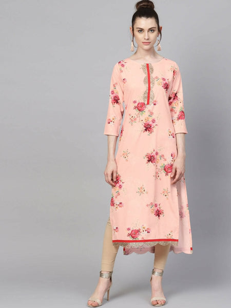 Ahalyaa Peach Crepe Digital Print Kurta