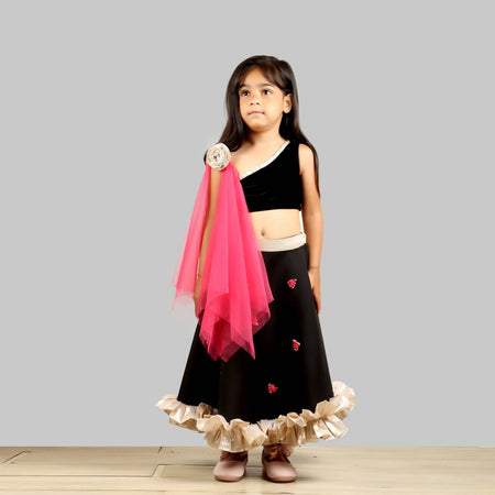 Pink Cow Fashions Black Ghagra Choli With Pink Dupatta