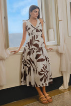 Pimu V-Neck Maxi Dress with Graphic Print-Blue
