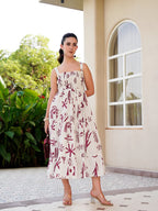 Pimu Square-Neck Maxi Dress with Graphic Print-Green