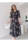 Pimu Shirt Collar Patterned Meghan Dress - Black