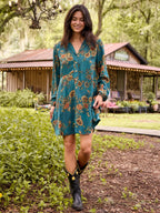 Pimu Ansley Woven Tunic Shirt Dress - Tblue