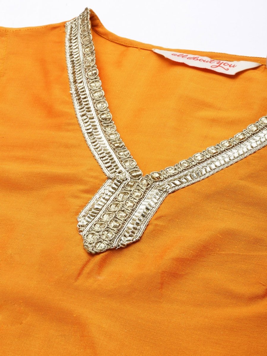 All About You Women Mustard Yellow Ethnic Motifs Embroidered Gotta Patti Kurta with Palazzos & With Dupatta