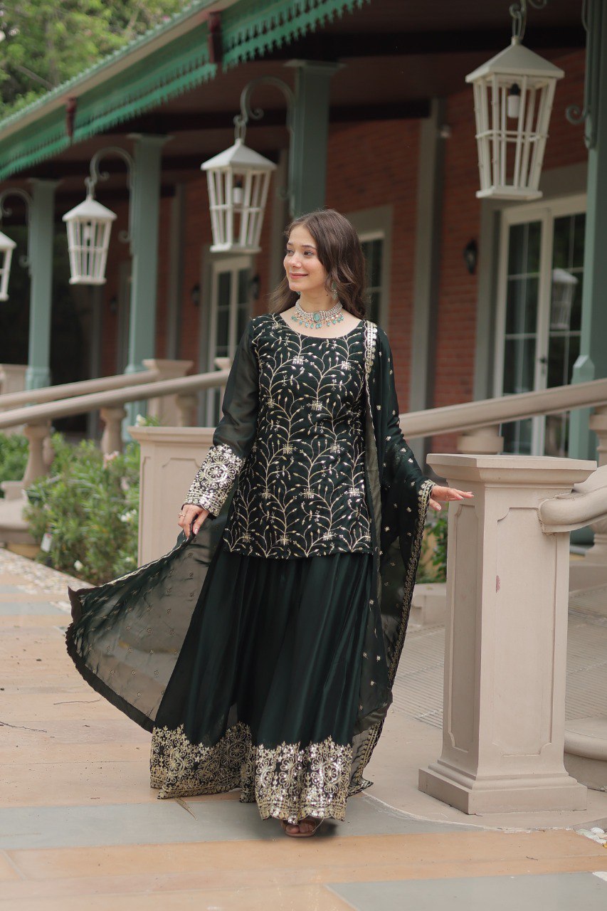 Yash Enterprise Green Silk Party Wear Embroidery Suit Set - Distacart
