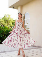 Pimu Square-Neck Maxi Dress with Graphic Print-Green