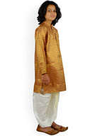 Sethukrishna Boys Gold-Toned Printed Kurta with Dhoti Pants