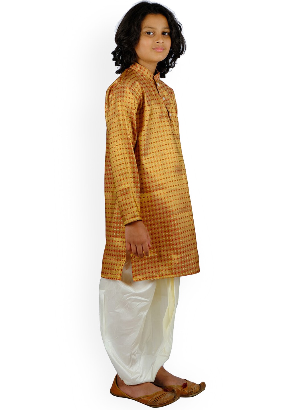 Sethukrishna Boys Gold-Toned Printed Kurta with Dhoti Pants