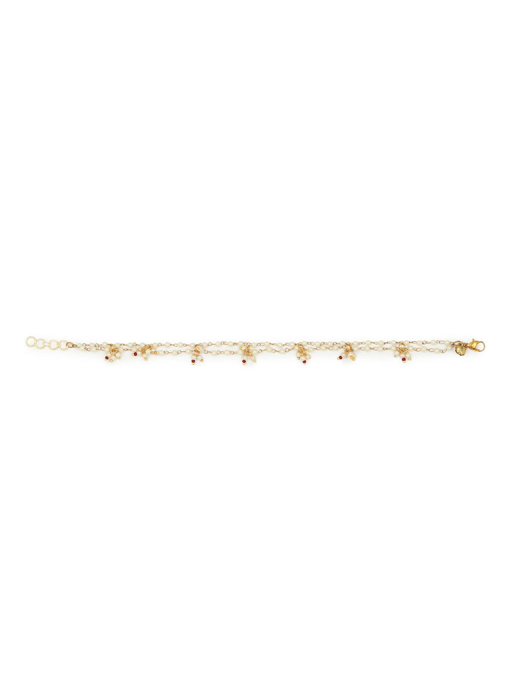 Gold-Plated White Kundan Studded Beaded Anklet - Ruby Raang - Distacart