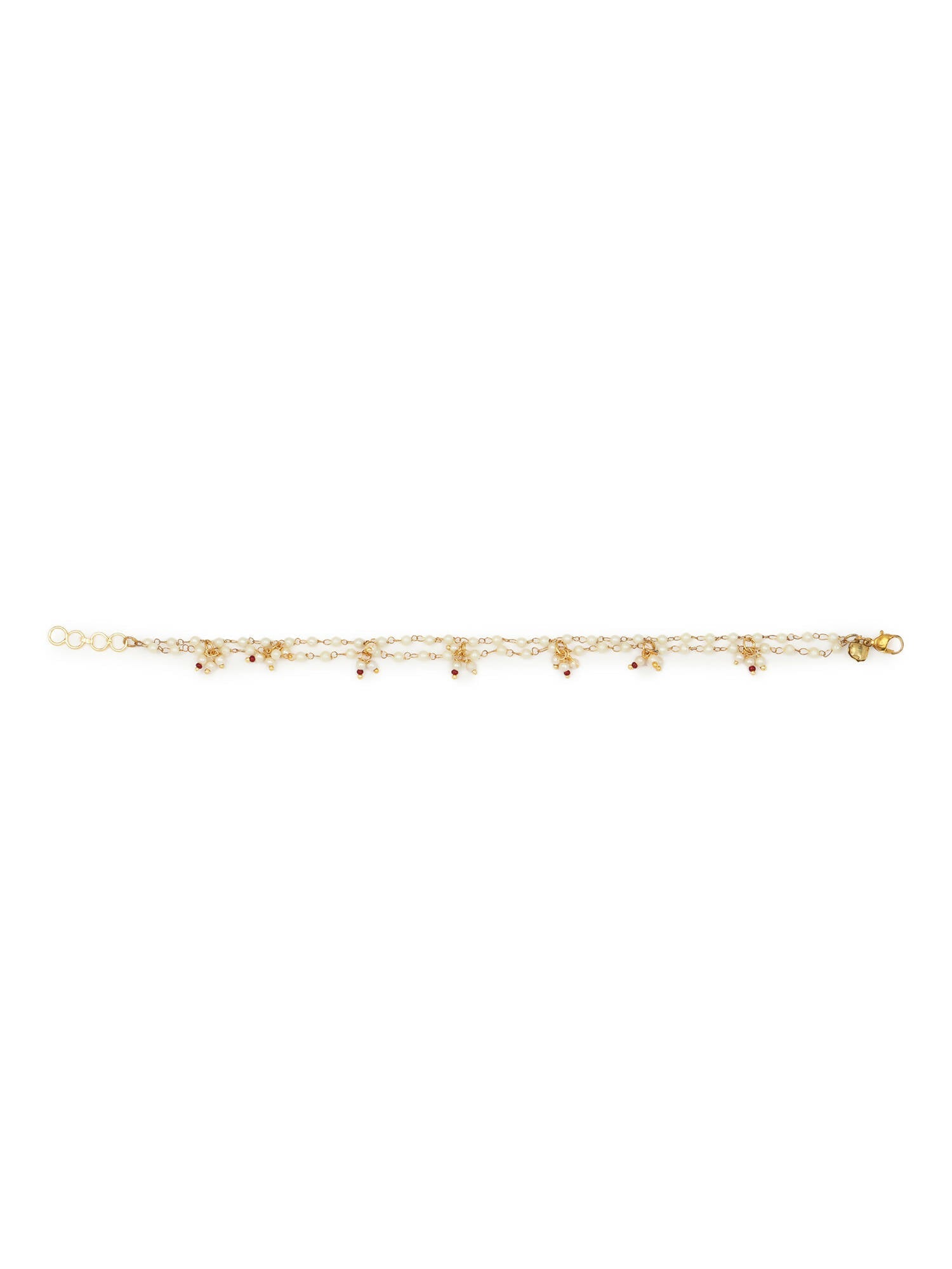 Gold-Plated White Kundan Studded Beaded Anklet - Ruby Raang - Distacart